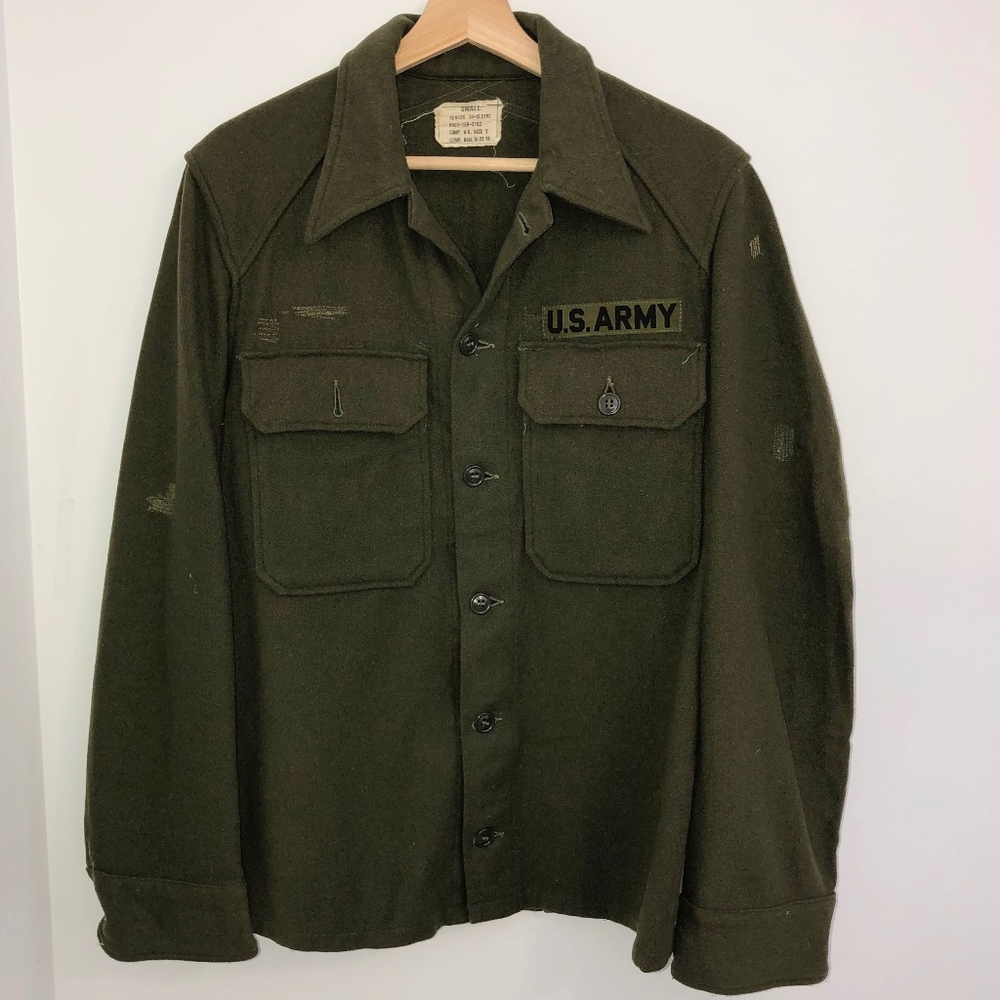 Vintage ARMY Jacket Men's Field Shirt Green Wool